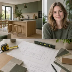 Portret van een lachende vrouw met halflang donker haar in een lichte linnen blouse